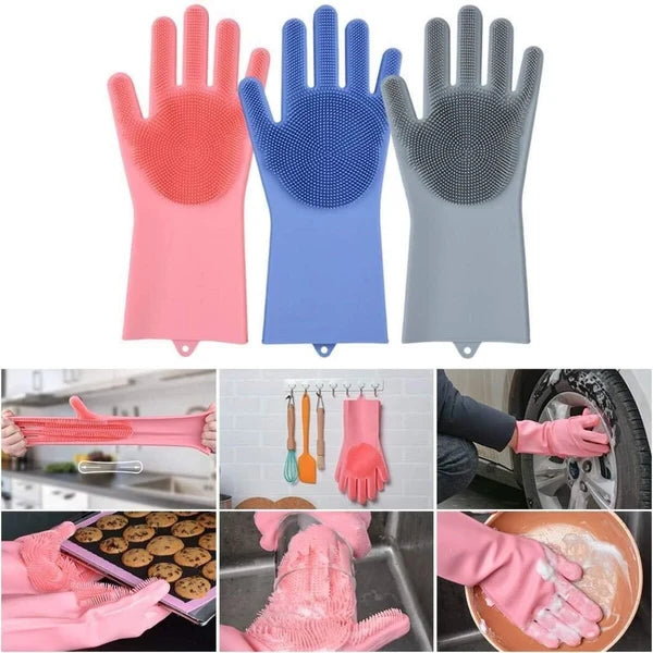 2 Pair (4PCS) Magic Dish Washing Gloves with Scrubber ✨