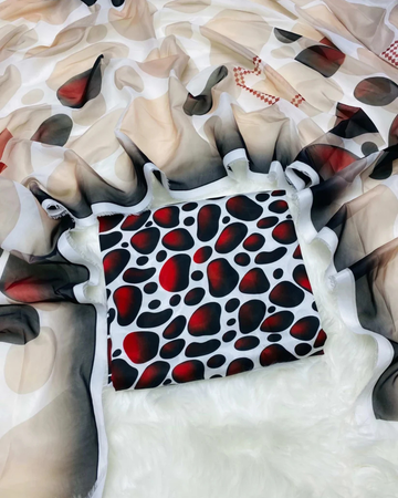CHINA SILK BLACK RED STONES