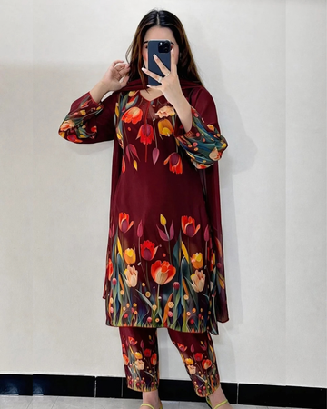CHINA SILK 3D MAHROON