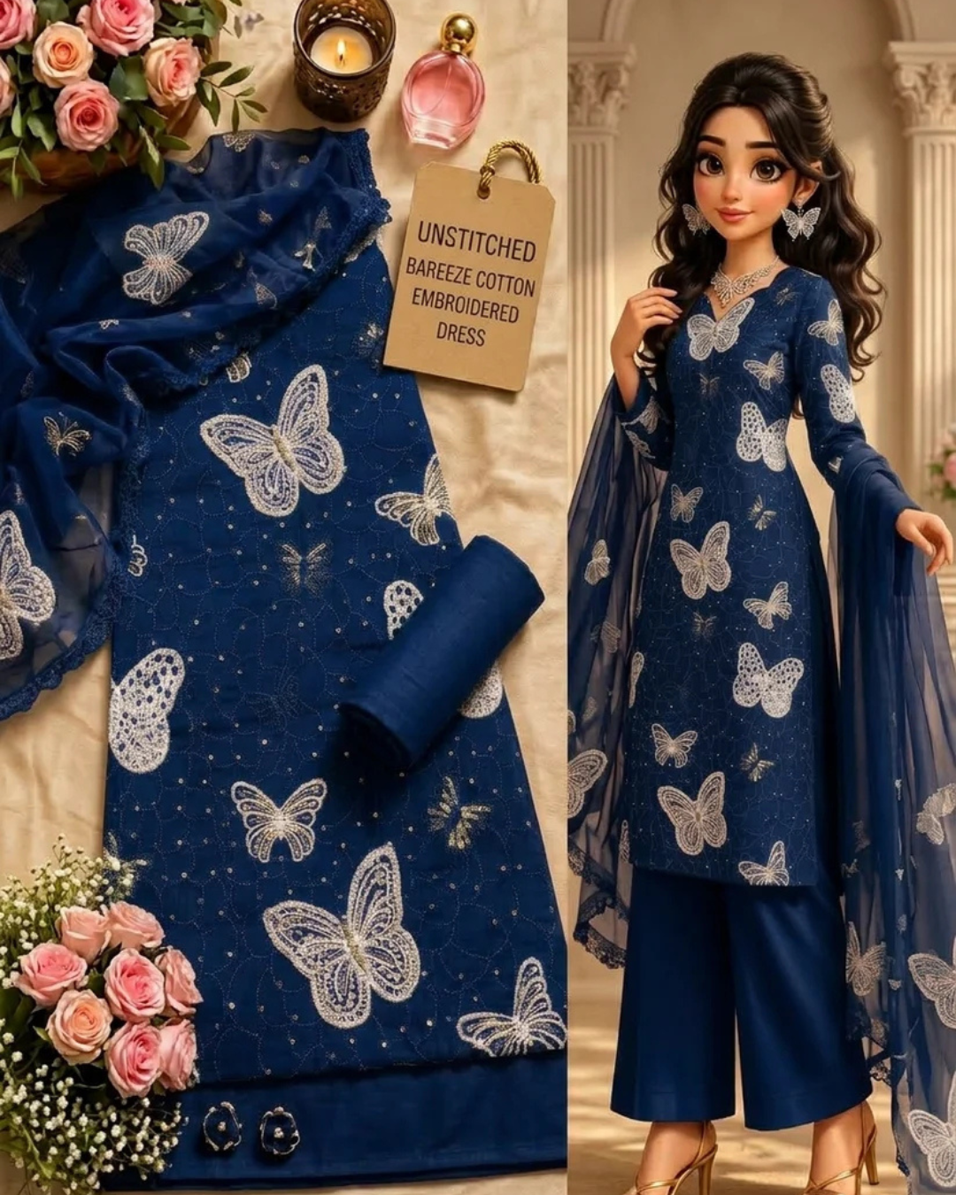 BAREEZE NAVY BLUE BUTTERFLY